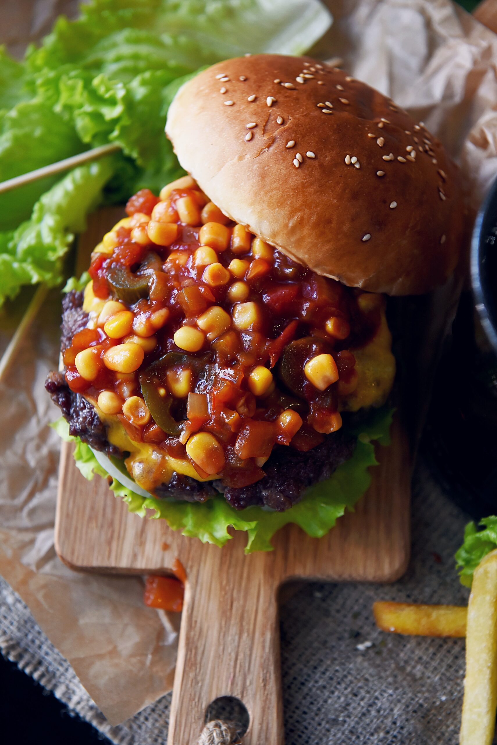 Beef Burger With Corn Gravy Salsa