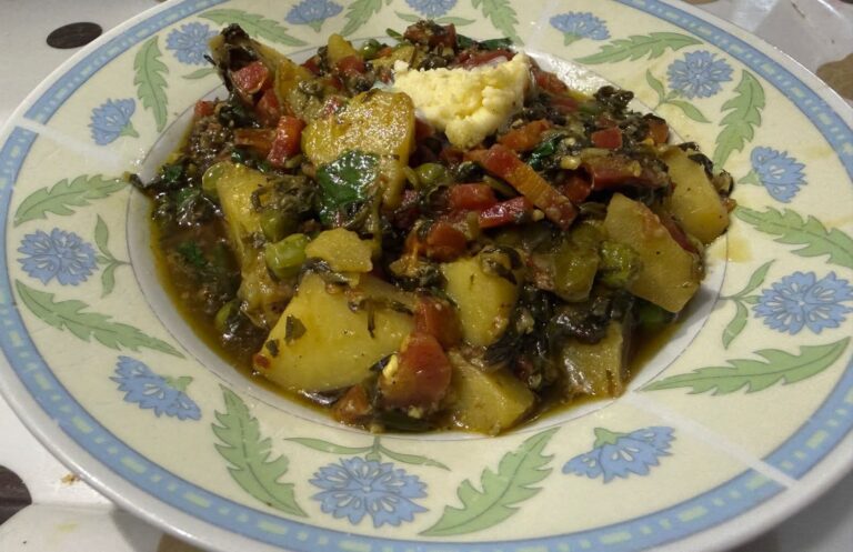 Aloo Methi Gajar Matar Recipe (Potato, Fenugreek, Carrot and Peas Sabzi with White Butter)