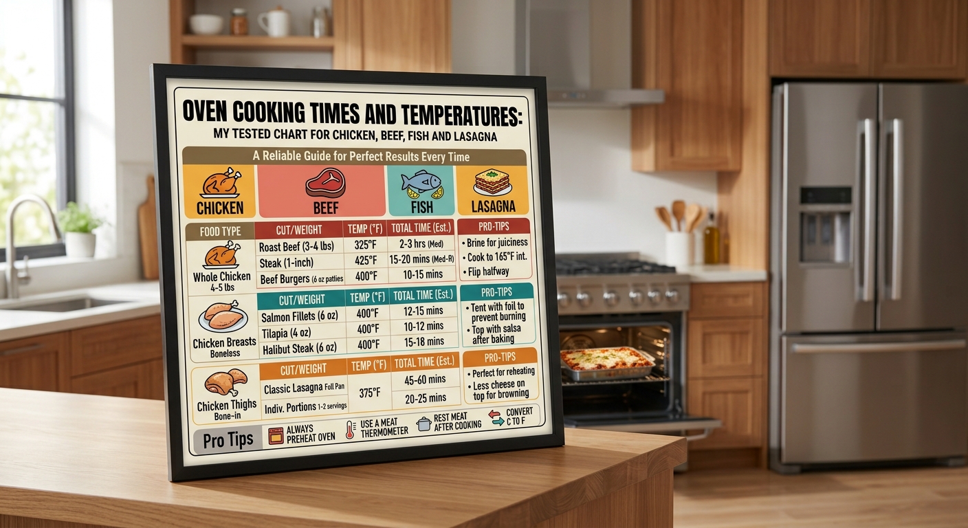 Oven Cooking Times and Temperatures: My Tested Chart for Chicken, Beef, Fish and Lasagna