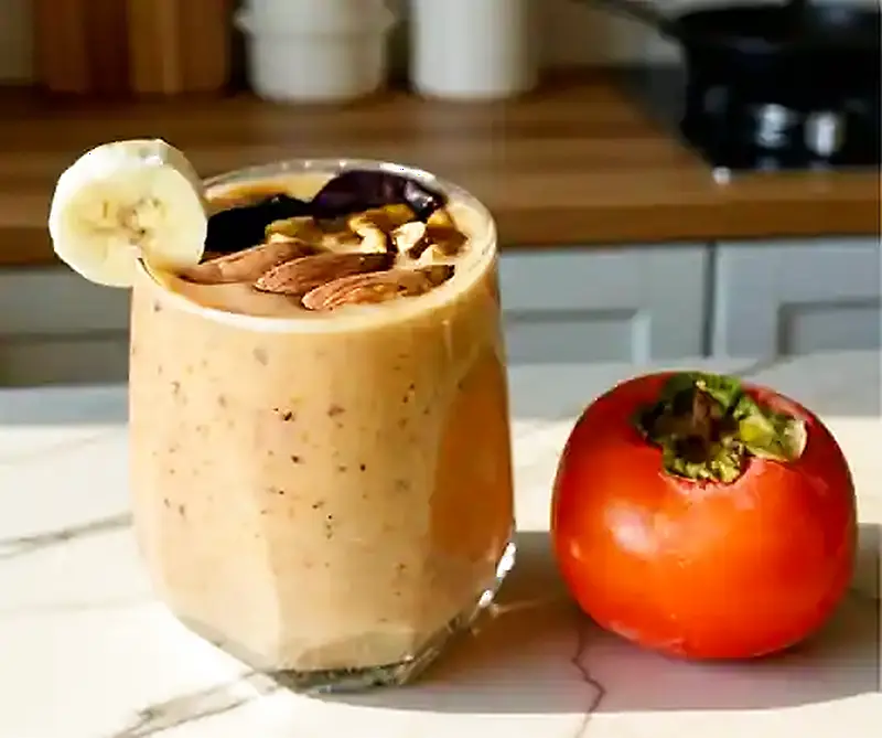 Persimmon Banana Smoothie with Dates and Nuts (Japani Phal Winter Energy Drink)